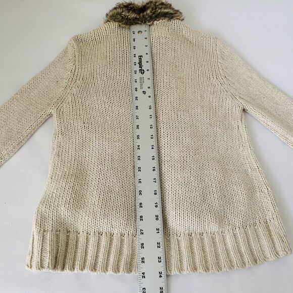 Zara Cardigan Sweater Women L Beige Knit Brown Fur Mob Wife Glam Preppy Boho - Picture 11 of 12